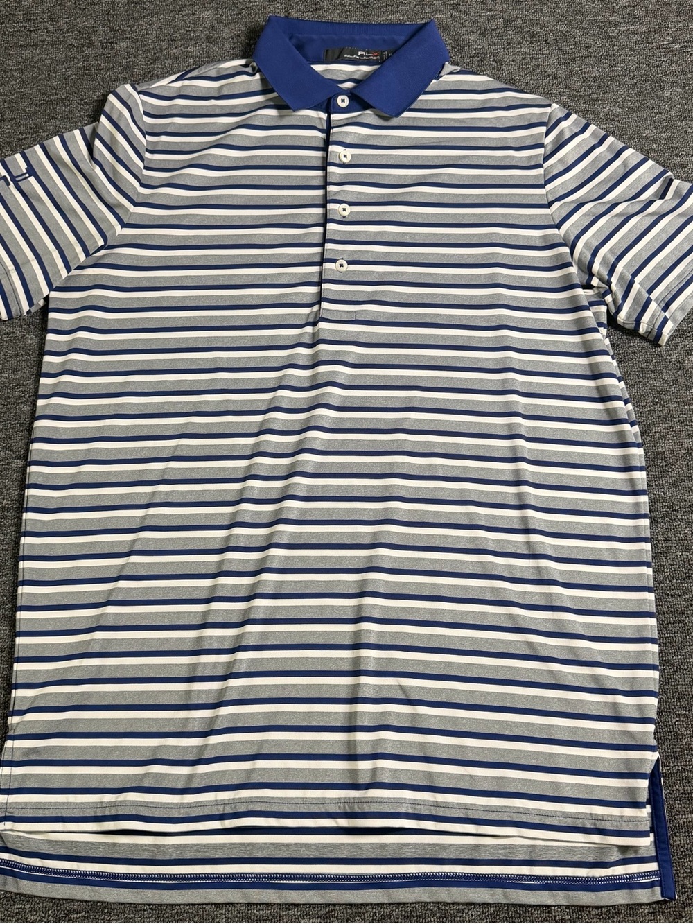 RLX Ralph Lauren Polo Men’s Blue & White Striped Short Sleeved Collard